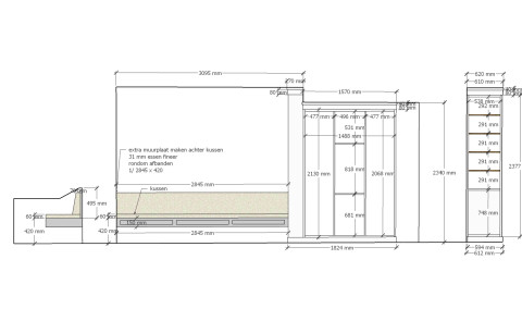 Working drawing for built-in furniture in new construction